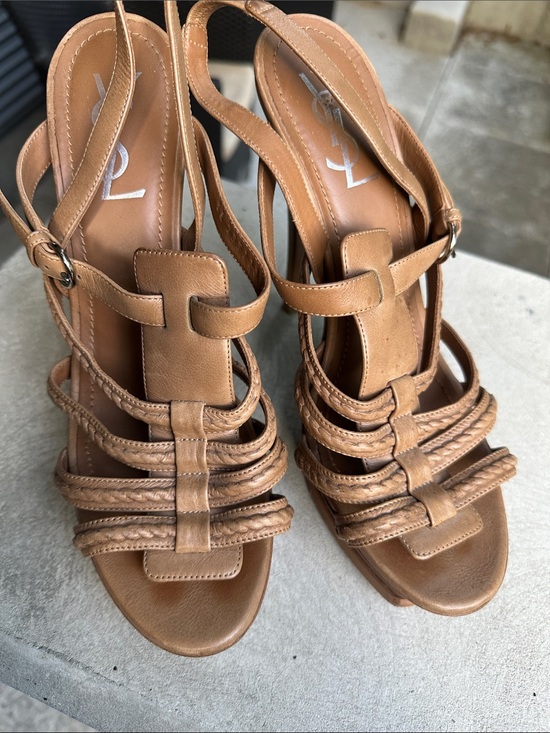 Yves Saint Laurent Shoes - Yves Saint Laurent Brown Leather Braided Strap Heels